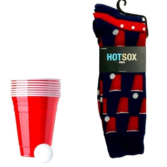 Hot Sox Beer Pong Socks 3 Pair Men’s Gift Pack Navy Red Polka Dot Size 10-13 - Picture 1 of 14